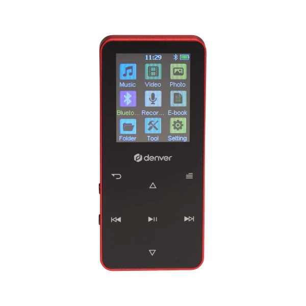 Denver mp-1830r rojo / reproductor multimedia mp4 con bluetooth y pantalla ips de 1,8"
